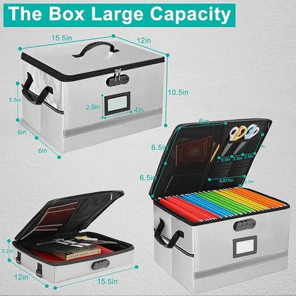 EXLIFBAG 2 Layer File Box with Lock, Portable Document Organizer Box with Handle - Image 3
