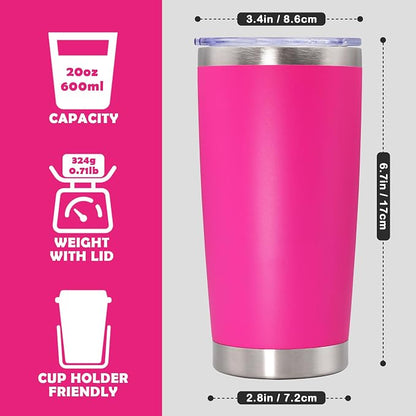 20oz Tumbler Stainless Steel Tumbler Cup with Lid Vacuum Insulated Double Wall Travel Mug, Durable Powder Coated Travel Coffee Tumbler Mug for Hot & Cold Drinks, Hot Pink,4 Pack - Image 4