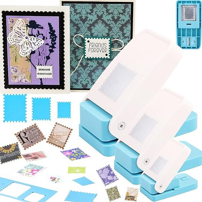 3 Pcs Stamp Punch, 1.5x1.25inch, 0.6x0.5inch Rectangle Postage Stamp Punch Maker by CYFUNDESIGN