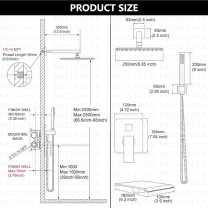 Midanya Rain Shower System with Tub Spout,Tub Shower Faucet Set with rainfall Shower Head and Handheld Spray,Wall Mount Tub Shower Combo Rough-in Valve Included,10 Inch Brushed Nickel - Image 6
