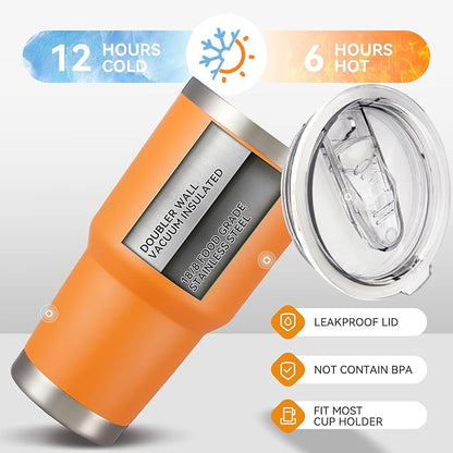30 oz Tumbler with Lid Stainless Steel Tumblers Vacuum Insulated Cup Reusable Powder Coated Travel Mug Double Wall Leak Proof Portable Cups Keep Cold Drinks for 12 Hours, Orange, 1 Pack - Image 4