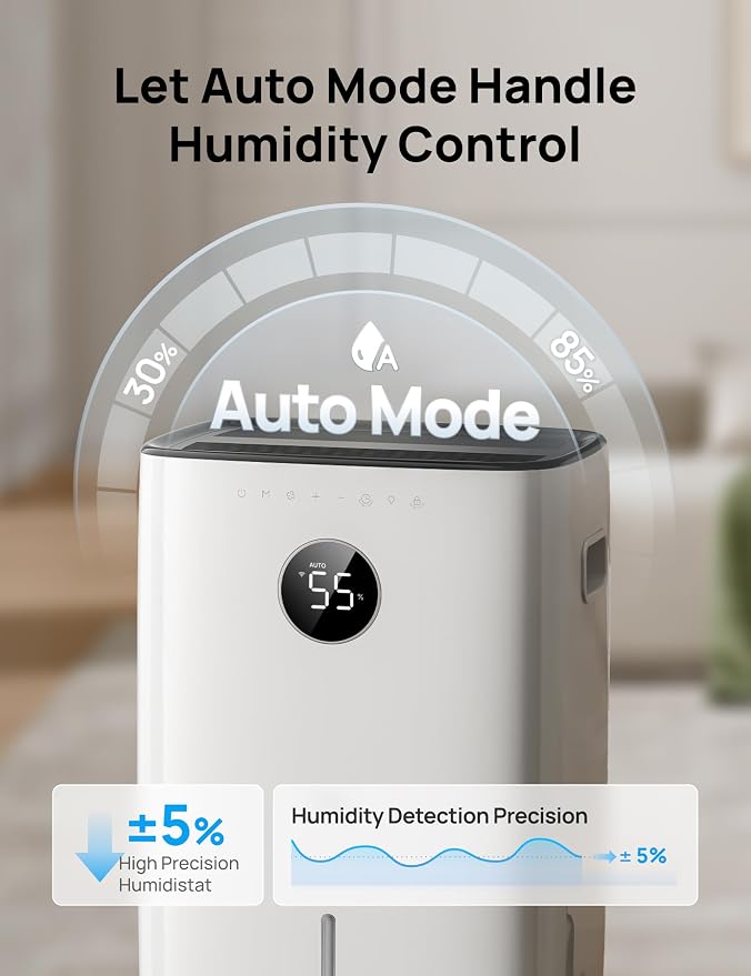 DREO 110-Pint Smart Dehumidifier for Basement, 4500 Ft² for Large Room, 2 Gallon Water Tank, Auto/Comfort/Constant Mode Dehumidifiers for Home, Bedroom, Bathroom, with Drain Hose, Black, 711S - Image 5