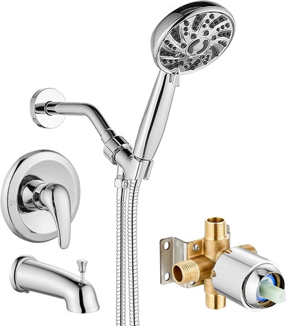 gotonovo Bathroom Shower Head Kit High Pressure Combo System Shower Faucet 6 Modes ABS Handheld Spray Shower Trim Kit Valve Included Shower Head and Handle Set Polished Chrome by HOME