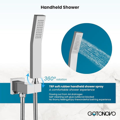 gotonovo Shower System with Tub Spout,Waterfall Tub Shower Faucet Set for Bathroom Head and Handle Set Wall Mounted 3 Function Rough-in Valve and Trim Included 10 inch Shower Head Polished Chrome - Image 4