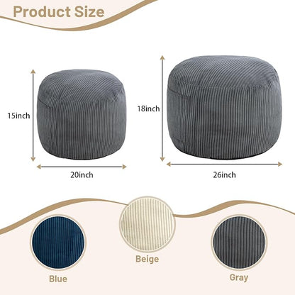 Round Stuffed Pouf Ottoman, Corduroy Foot Rest - Image 2