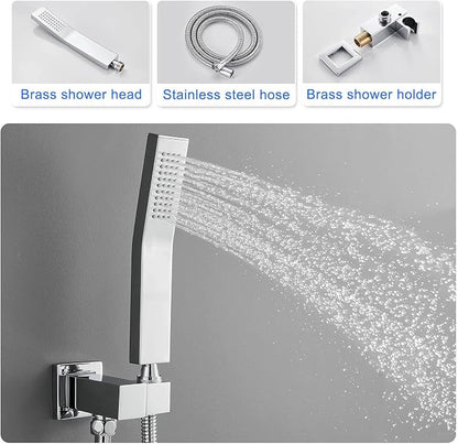 ROVOGO Bathtub Shower Faucet Set with Valve, Shower System with Tub Spout, 10-in. Rain Shower and Handheld, Square Shower Fixtures All Metal Wall Mount, Chrome - Image 6