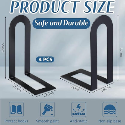 Chunful 4 Pcs Black Modern Metal Book Ends - Image 3