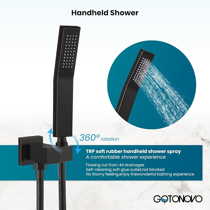 gotonovo 10'' Rain Shower Faucet System Rainfall Shower Head with Handheld Sprayer Waterfall Tub Spout Wall Mounted Mixer Combo Rough-in Valve and Trim Included 5.7 Inch Wide Spout Oil Rubbed Bronze - Image 8