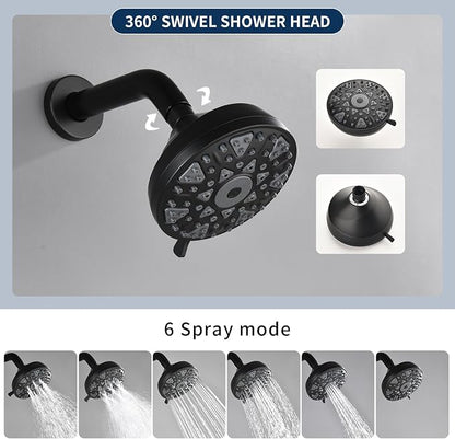 Matte Black 3 Handles Shower Faucet Set with Tub Spout Bathtub Shower Faucets Combo Set Shower System Complete Tub and Shower Trim Kit Shower Fixtures - Image 4