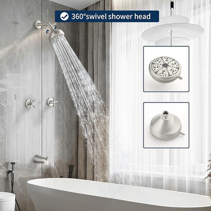 2 Handle Shower Faucet Set with Tub Spout Bathtub Shower Faucet Combo Set Shower System Complete Tub and Shower Trim Kit Brushed Nickel Wall Mounted Shower Fixtures - Image 3