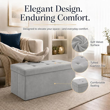 ALASDO 30 Inch Folding Storage Ottoman Bench - Image 2