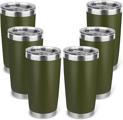 20oz Stainless Steel Tumbler Bulk with Lid, Travel Mug - Double Wall Vacuum Powder Coated Cup - Army Green, 6 Pack by Unknown