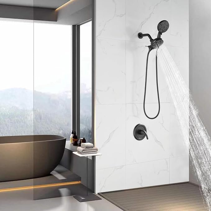 Taplong Shower Faucet Set Dual 2 in 1 Shower Head Kit High Pressure Combo Shower System 7 Modes ABS Handheld Spray Shower Trim Kit Combo Set Shower Fixtures Dual Shower Head Combo,Matte Black-TP038A - Image 6
