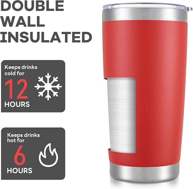20 oz Tumbler with Lid Stainless Steel Insulated Tumblers Bulk Double Wall Vacuum Cups Powder Coated Travel Mug Keep Drinks Cold and Hot, Wine Red, 12 Pack - Image 3