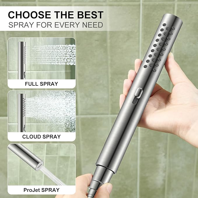 KENES Square Rainfall Shower System Faucet Set, Brushed Nickel Rain Shower Head and Handle Set, 10 Inch Stainless Shower Head with Handheld Spray (Shower Valve Included), LJ-6026A - Image 4