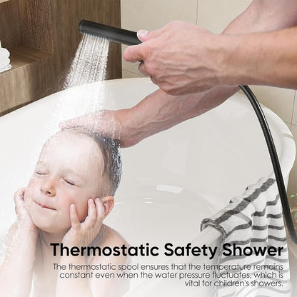 Gabrylly Thermostatic Shower Faucet Set, All Metal Shower System with Anti Scald Shower Valve, High Pressure 10" Rain Shower head with Handheld Spray Combo, Matte Black - Image 5