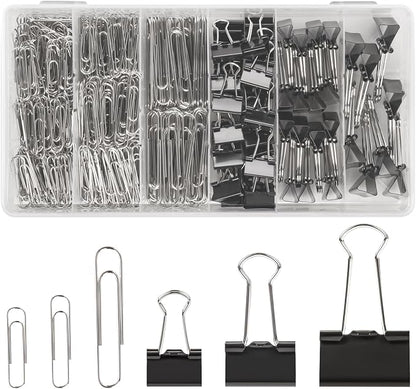 500PCS Paper Clips and Binder Clips Assorted Sizes, 3 Sizes in One Pack by Deoot