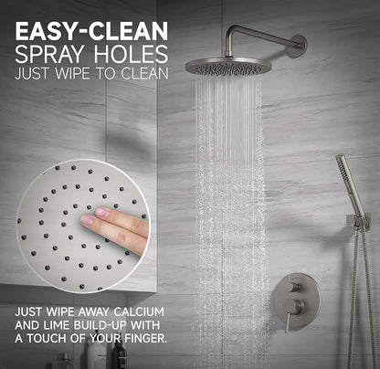 Lava Odoro Modern 3-Setting Round Rain Bathtub and Shower Faucet Set, Brushed Nickel Rainfall Shower Head and Handle Set, Rain Shower System with Tub Spout, Shower Valve Trim Kit, SF104-BN-T - Image 4
