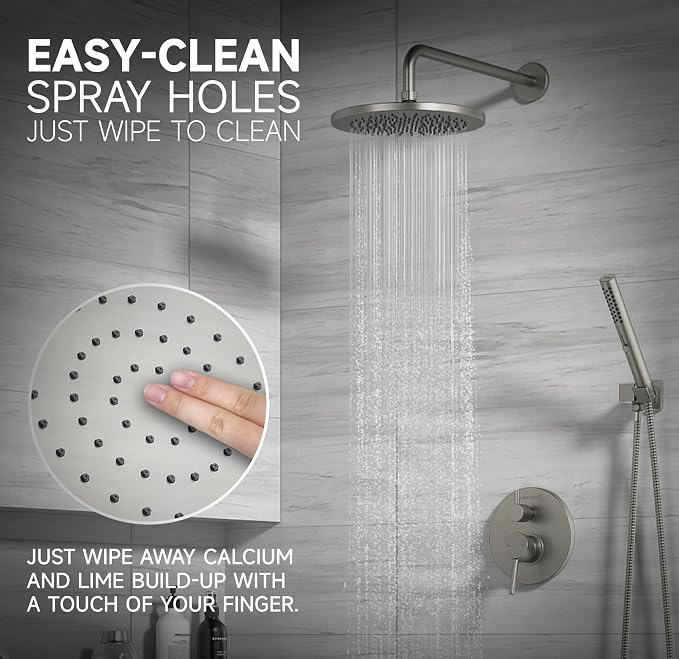 Lava Odoro Modern 2-Setting Round Rain Shower System, Brushed Nickel Rainfall Shower Faucet Set Rain Shower Head and Handle Set, Shower Valve Trim Kit,10 Inch, Brushed Stainless, SF104-BN - Image 3