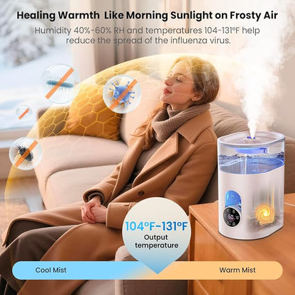 Humidifiers for Bedroom Large Room Home - GloryAir 6L Quiet Top Fill Cool & Warm Mist Humidifier with Smart Humidity Control, Remote Control, 7-Color Light, Humidistat, Oil Diffuser - Image 2