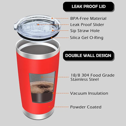 AIANJI 20oz Tumbler Bulk Stainless Steel Tumblers with Lid Vacuum Insulated Double Wall Travel Coffee Mug Powder Coated Tumbler Cup for Hot and Cold Drinks(Red, 6 pack) - Image 3