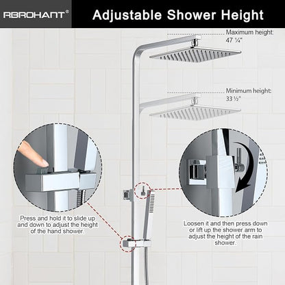 RBROHANT Polished Chrome Exposed Shower System with Tub Spout, Exposed Shower Fixtures for Bathroom with Brass 3-Functional Valve, Height Adjustable, Wall Mounted - Image 3