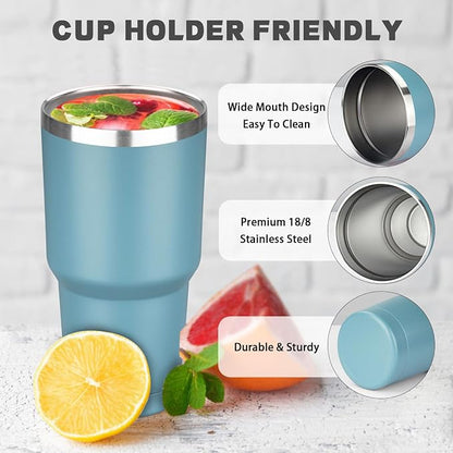 30 oz Tumbler with Lids and Straws, Stainless Steel Insulated Coffee Tumbler, Double Wall Vacuum Insulated Travel Mug Cup, Leakproof Thermal Coffee Cup for Hot and Cold Drinks (Azure Blue) - Image 3
