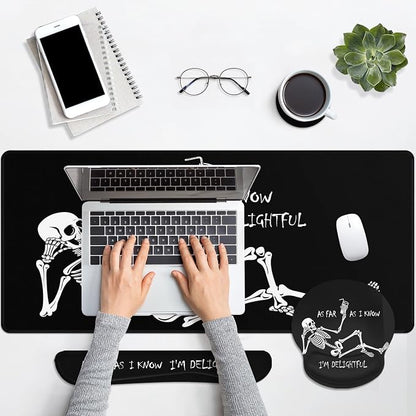 Britimes Black Skull Skeleton Keyboard Mouse Pad Set 4in1 Large - Image 7