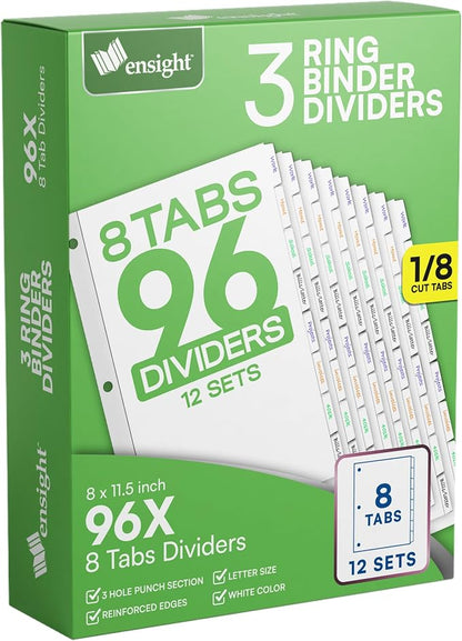 Ensight 3 Ring Page Dividers Bulk, 1/8 Cut Tab Dividers by ensight