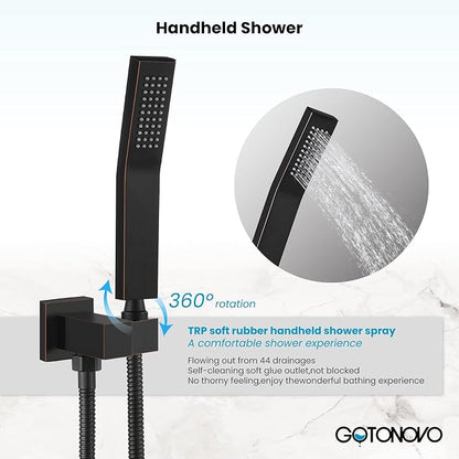 gotonovo Rainfall Tub Shower Faucet Set Bathroom Shower System with Tub Spout Wall Mount Square High Pressure Shower Fixtures with Handheld Sprayer Rough-In Valve 10'' Shower Head,Oil Rubbed Bronze - Image 8