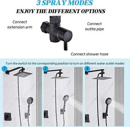 Shower Head 8'' High Pressure Rainfall, Handheld Shower Combo with 11'' Extension Arm, 5 Spray, Anti-leak Luxury Premium Quality, Rainfall Shower Head with Handheld Spray Combo, Matte Black - Image 3