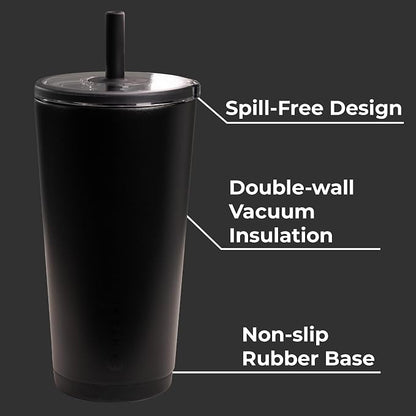 HydroJug Everyday Tumbler 20 oz – Ceramic-Lined Insulated Tumbler with Straw and Soft-Touch Lid, Cup Holder Friendly, Double-Wall Vacuum Insulation, Reusable Travel Cup – Black - Image 3