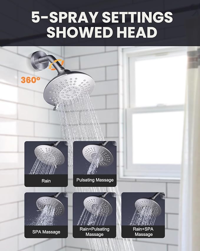 Shower Faucet Set Brushed Nickel: ARCORA Bathtub Faucet Set with 6-Inch Rain Showerhead and Tub Spout, Single-Handle Tub and Shower Trim Kit (Valve Included) - Image 3