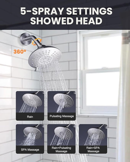 Shower Faucet Set Brushed Nickel: ARCORA Bathtub Faucet Set with 6-Inch Rain Showerhead and Tub Spout, Single-Handle Tub and Shower Trim Kit (Valve Included) - Image 3