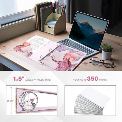 Ospelelf 3 Ring Binder 1.5 Inch, File Folder Labels, Paper Marble Binders - Image 2