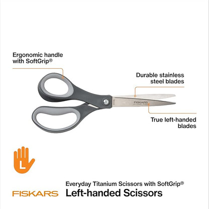 Fiskars 8” Left-Handed Titanium Scissors, SoftGrip Handle - Image 3