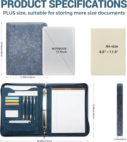 Embossed Faux Leather Zippered Padfolio - Image 3