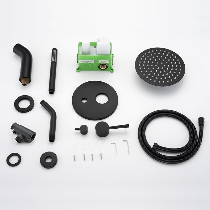 Matte Black Rain Shower Systems with Waterfall Tub Spout, Shower Faucets Sets Complete with 8 Inches Rain Shower Head and Handheld - Image 9