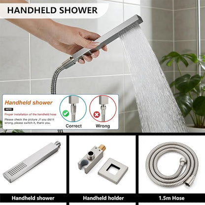 Midanya Shower System with Tub Spout,Bathtub Shower Faucet Set with Square Rainfall Head and Handheld Sprayer Wall Mount Tub Faucet Set with Valve and Trim Kit,10 Inch Brushed Nickel - Image 7