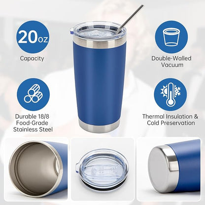 IEOVIEE 32 Pack, 20oz Stainless Steel Bulk Tumblers with Lids and Straws, Double Wall Insulated Travel Coffee Mug, Durable Powder Coated Tumbler Bulk Cup for Cold and Hot Drinks(Dark Blue) - Image 5