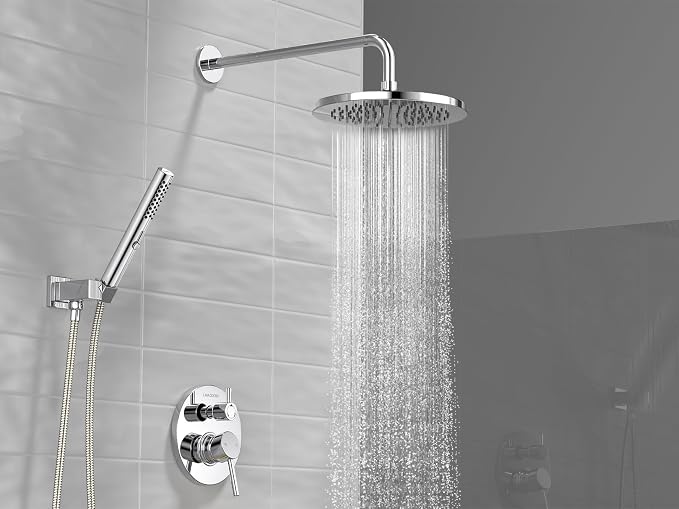 Lava Odoro Modern 2-Setting Round Rain Shower System with Handheld Spray, Chrome Rainfall Shower Faucet Set Rain Shower Head and Handle Set, Shower Valve Trim Kit,10 Inch, Chrome, SF104-C - Image 2