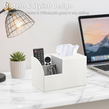 Square Tissue Box Cover with Storage, PU Leather Cube Tissue Box Holder - Image 6