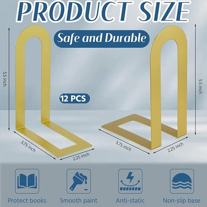 Chunful 12 Pcs Gold Modern Metal Book Ends - Image 2