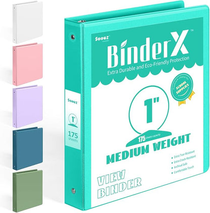 BinderX Extra Durable 3 Ring Binder, Round Rings 1 Inch Binder, Fits 175 Sheets by Sooez