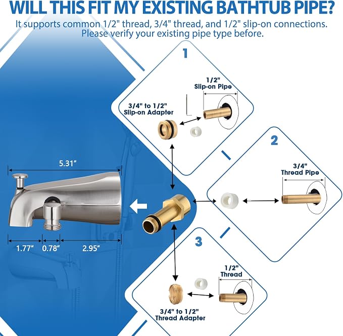 PROOX All Metal Tub Spout with Diverter Brushed Nickel, Diverter Tub Spout for Hand Shower - Image 3