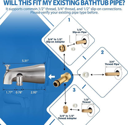 PROOX All Metal Tub Spout with Diverter Brushed Nickel, Diverter Tub Spout for Hand Shower - Image 3