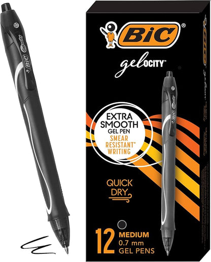 BIC Gelocity Quick Dry Black Gel Pens, Medium Point, Supplies by BIC