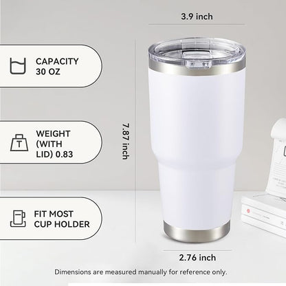 30 oz Tumbler with Lid Stainless Steel Tumblers Bulk Vacuum Insulated Cup Reusable Powder Coated Travel Mug Double Wall Leak Proof Cups Keep Cold Drinks for 12 Hours White, Set of 8 - Image 4