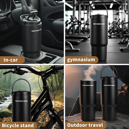 Water Bottle 24 Oz/Stainless Steel Tumbler with Straw - Vacuum Insulated Water Bottle for Home, Office or Car Reusable Cup With straw，Cold for 12 Hrs or Iced for 24 Hrs(Black) - Image 4