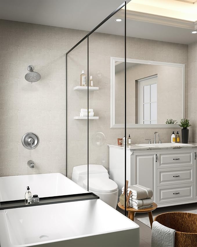 WOWOW Brushed Nickel Shower Tub Kit Brass Shower Faucet Set with Tub Spout and 6-Inch Rain Shower Head, Single Handle Tub and Shower Trim Kit, Shower Valve Include - Image 7